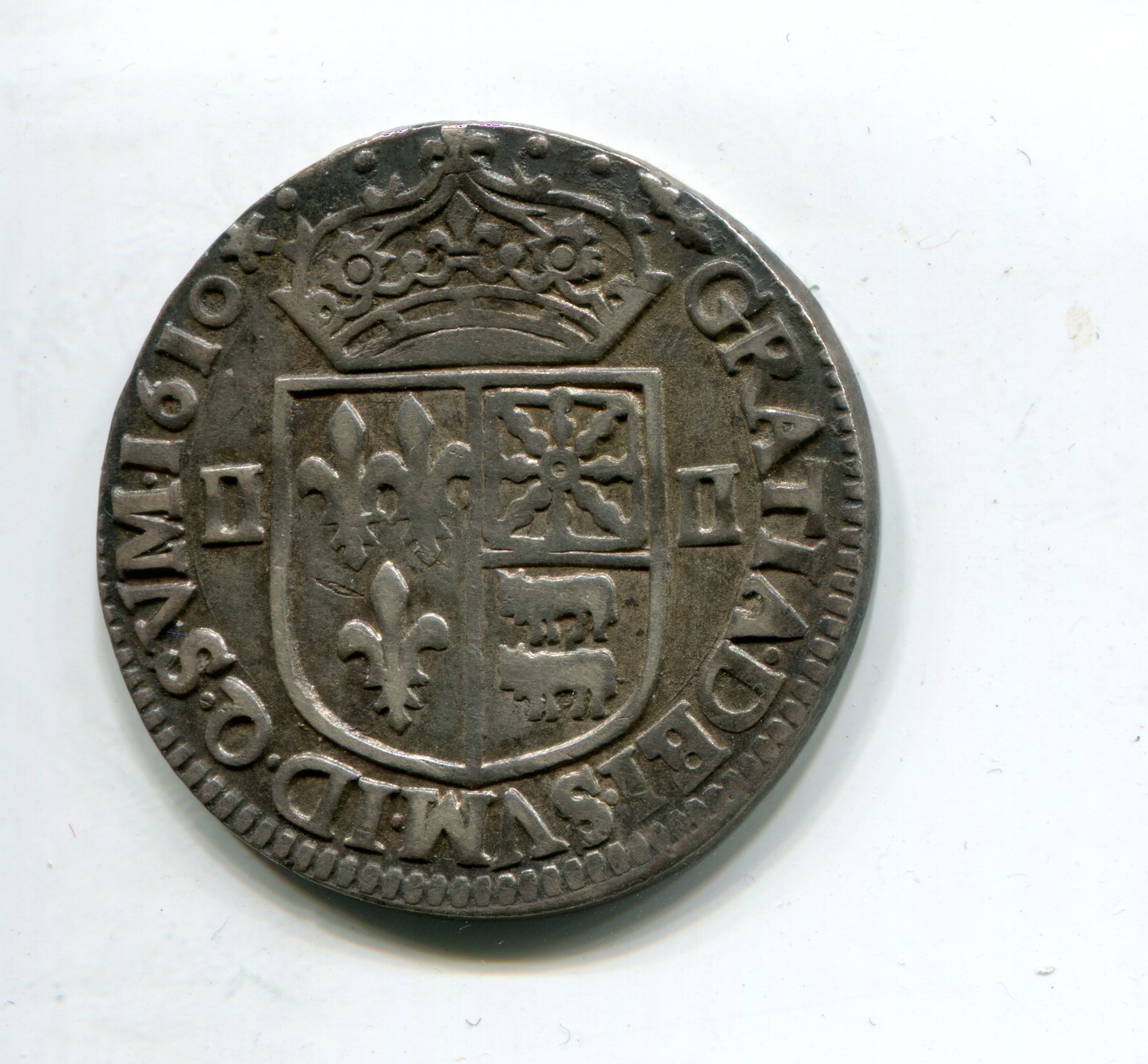 France Louis XIII Qtr ecu de  Béarn 1610 Morlaas rev 717.jpg