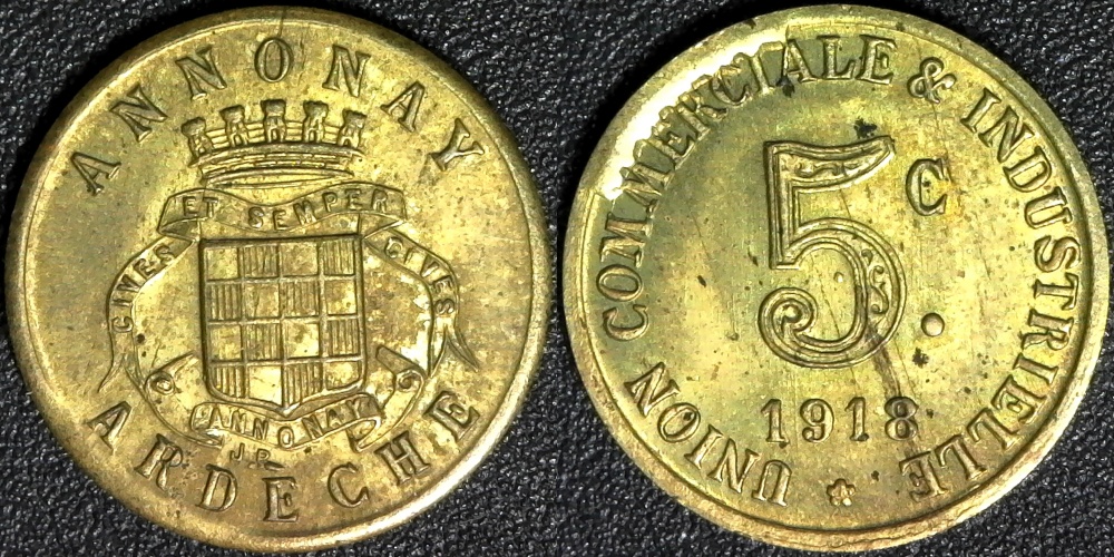 France Notgeld Annonay 1918 BRASS Essai rev-side.jpg