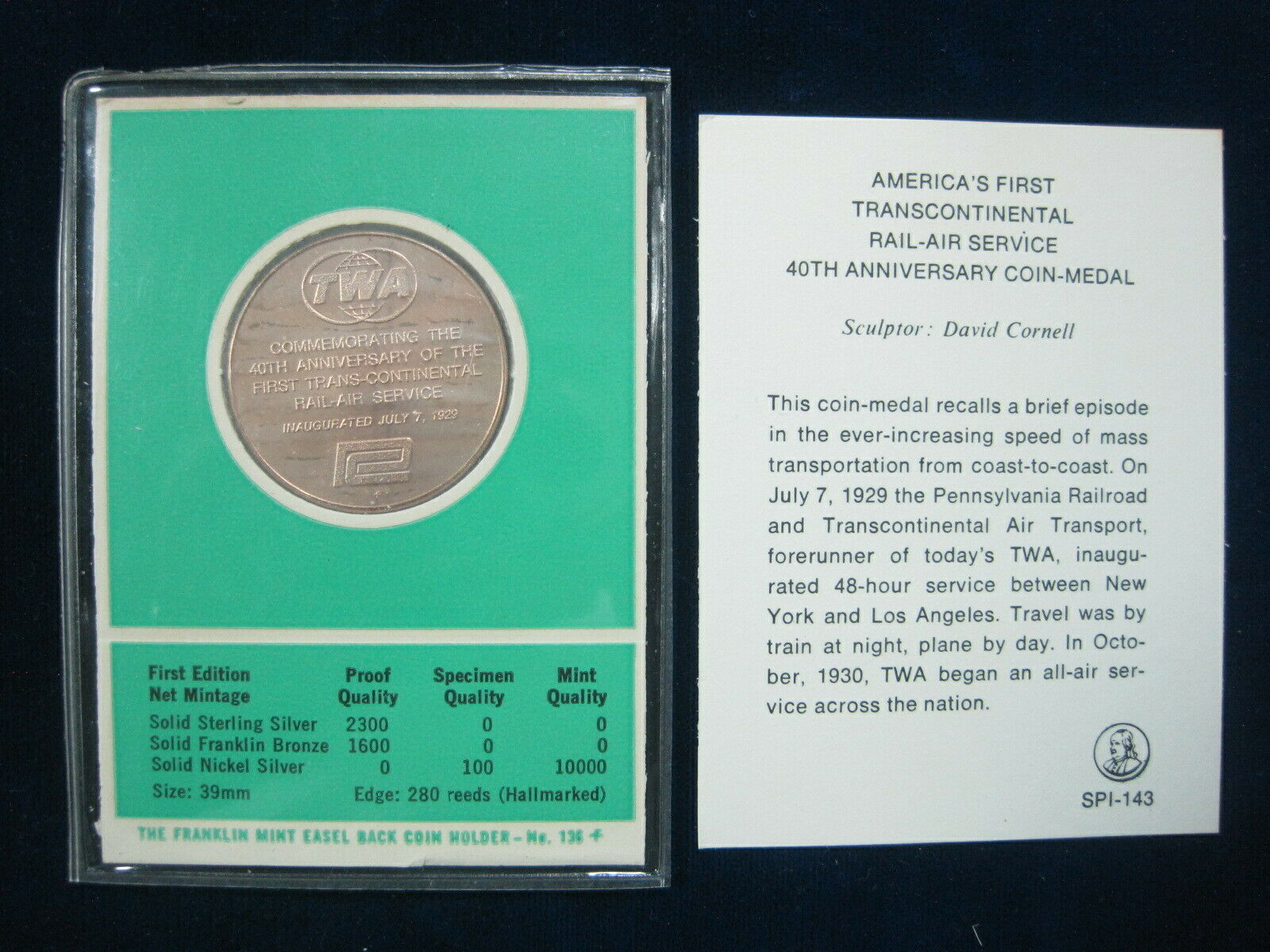 Franklin Mint Limited Edition 1st Transcontinental Rail Air 2.jpg