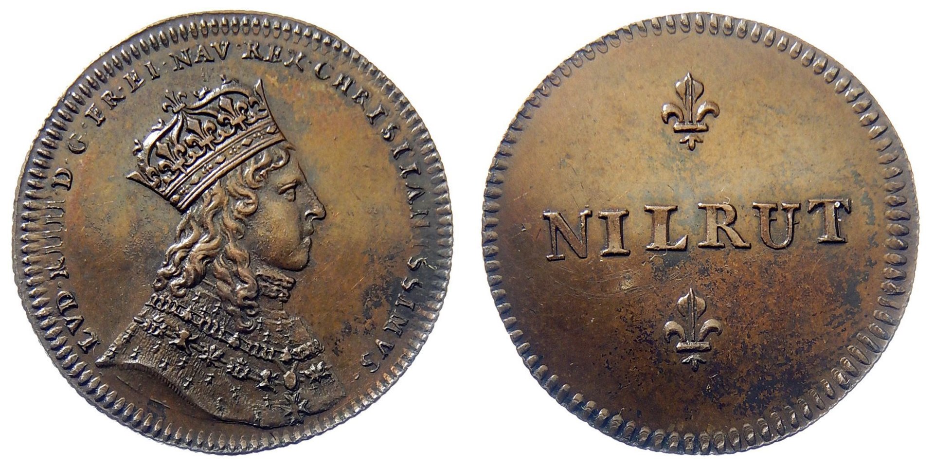 FRANKRIKE Ludvig XIV Konungens kröning i Reims den 7 juni 1654 Koppar Ø 25,5 mm.jpg