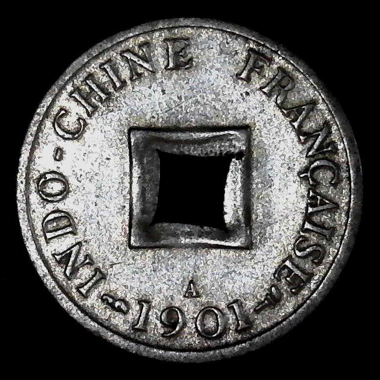 French Indo China 2 Sapeque 1901 plated obverse less 10 light.jpg