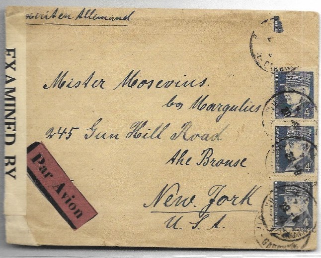 Front, Envelope from Lina Bloch, Camp de Noe, to Ernst & Dora Mosevius, 1942.jpg