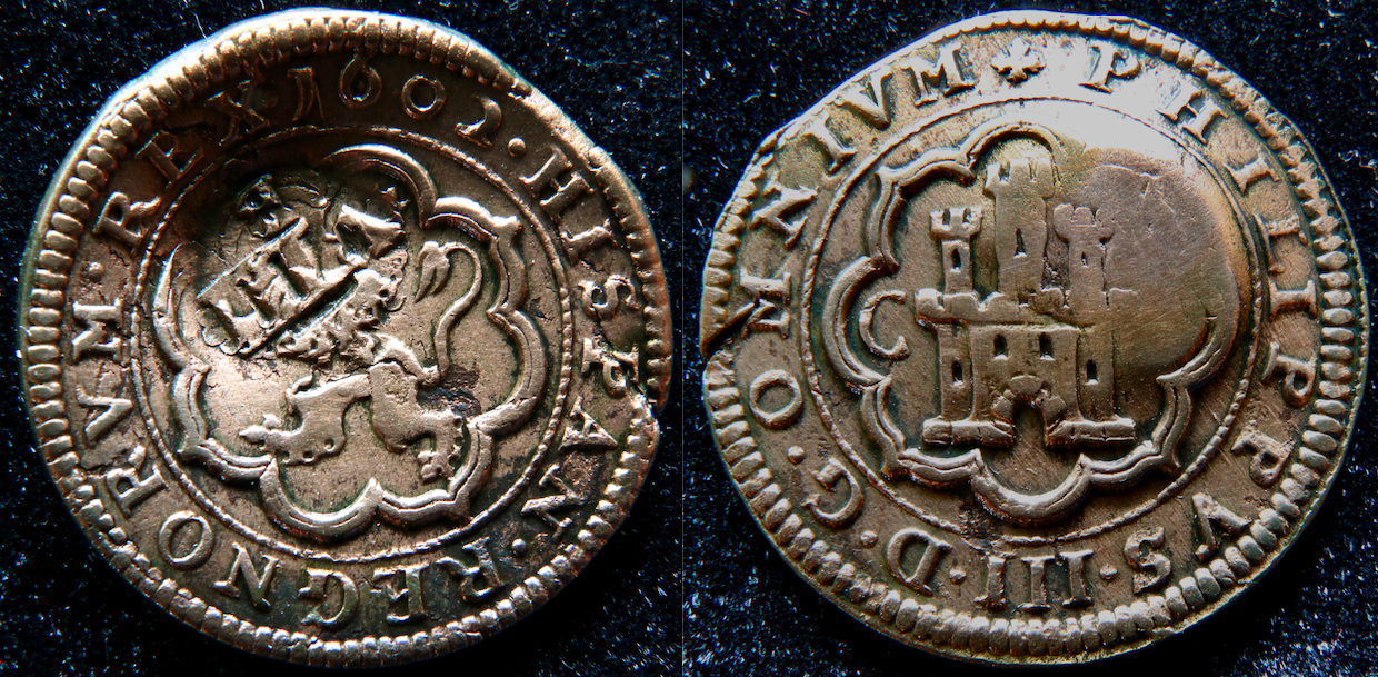 Frühe Neuzeit – Spanien, 1602, 4 maravedis, Segovia.png