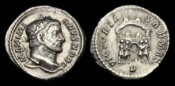 Galère argenteus MAXIMI-ANVS NOB C   VICTORIA SARMAT Trêves 3,1gr Ric 105b (R4) variante.jpg