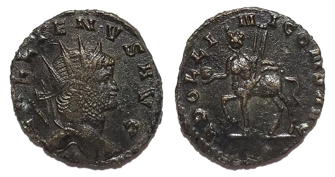 Gallienus APOLLINI CONS AVG centaur left antoninianus.jpg