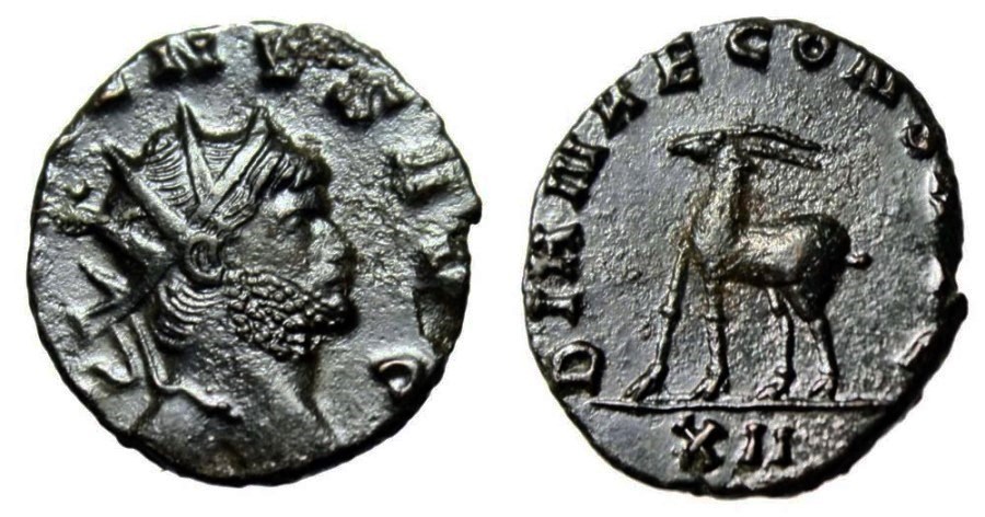 Gallienus DIANAE CONS AVG gazelle left antoninianus.jpg