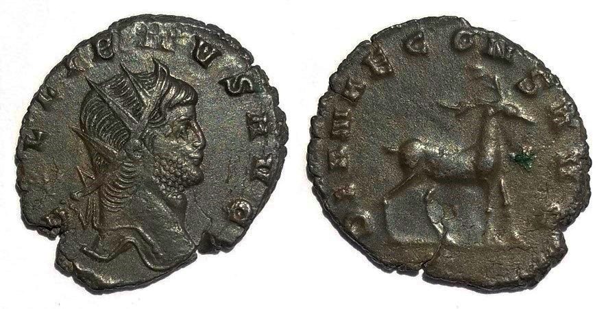 Gallienus DIANAE CONS AVG stag walking right antoninianus.jpg