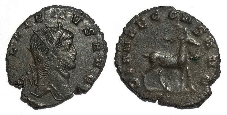 Gallienus DIANAE CONS AVG stag walking right antoninianus.jpg