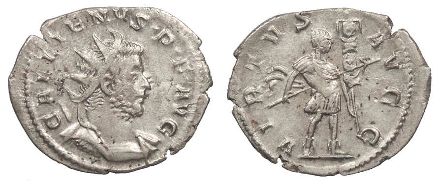 Gallienus VIRTVS AVGG Emperor stg r c spear and standard Civitas die match.jpg