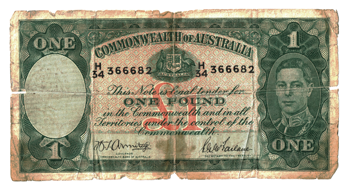 George VI Australia 1 Pound Note.png