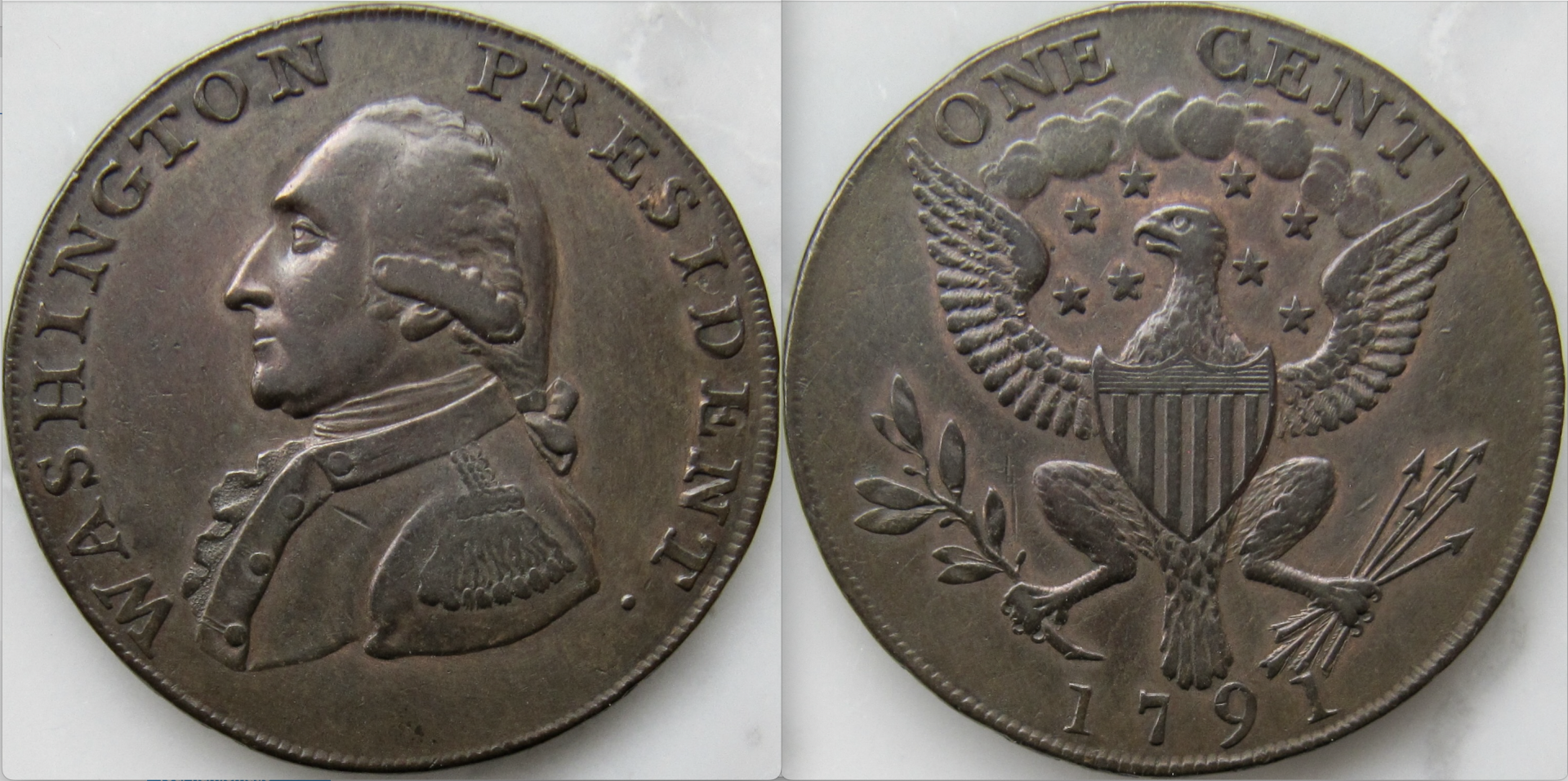 George Wahington Cent 1791 - OBV 3 REV 3 - VGP - March 2024 - May 2024 - head on.png