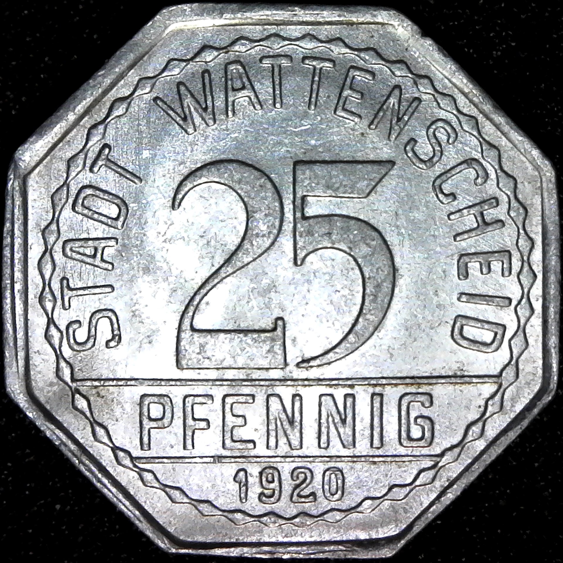 German Notgeld Stadt Wattenscheid 1920 25 Pfennig rev.jpg