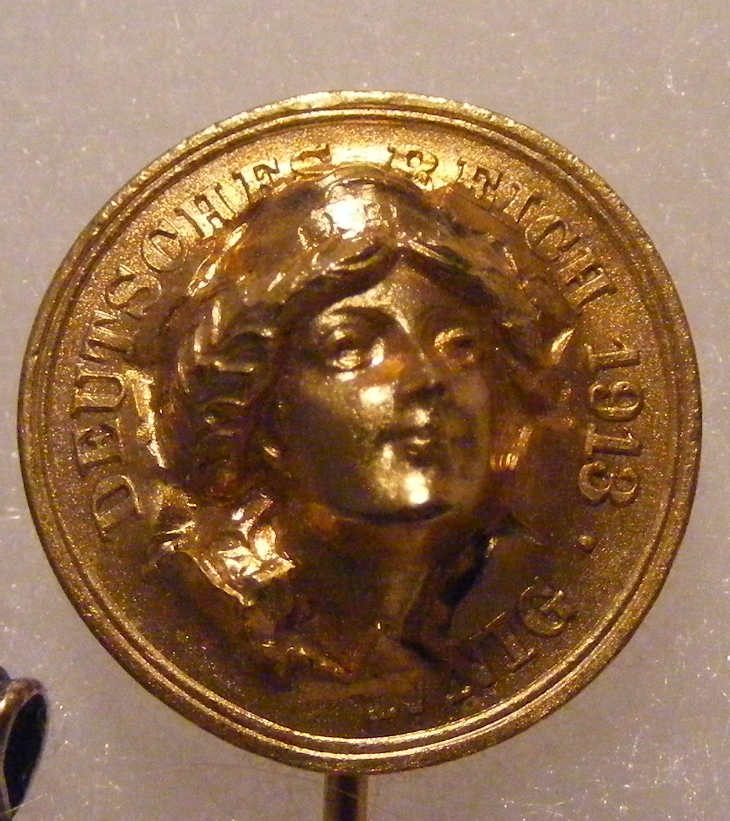 German Pfenning - Dime sized liberty 1913 Gold plated, on stick pin, DRGM.jpg