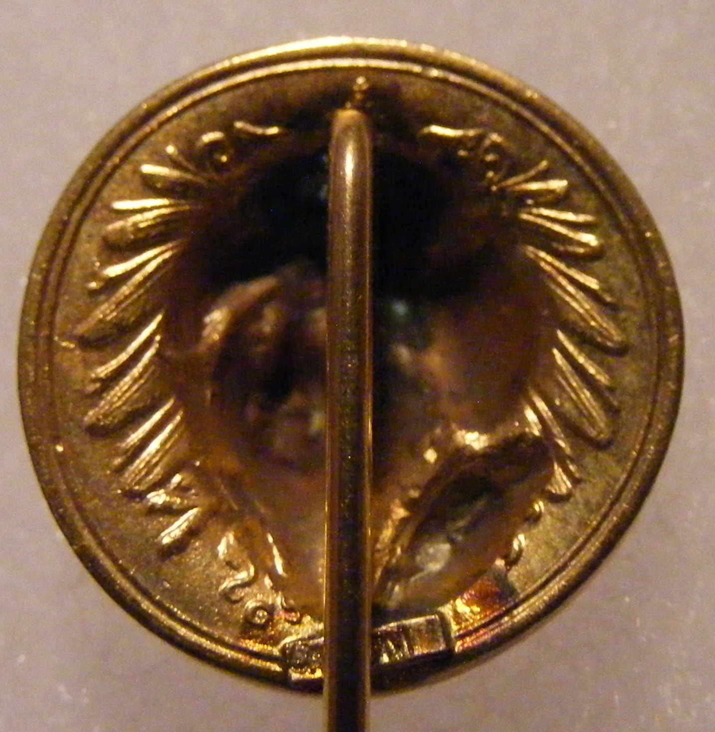 German Pfenning - Dime sized liberty 1913 Gold plated, on stick pin, DRGM R.jpg