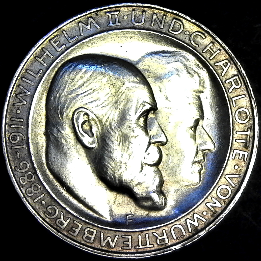 German States WÜRTTEMBERG 3 Mark KM# 636 1911 F obv.jpg