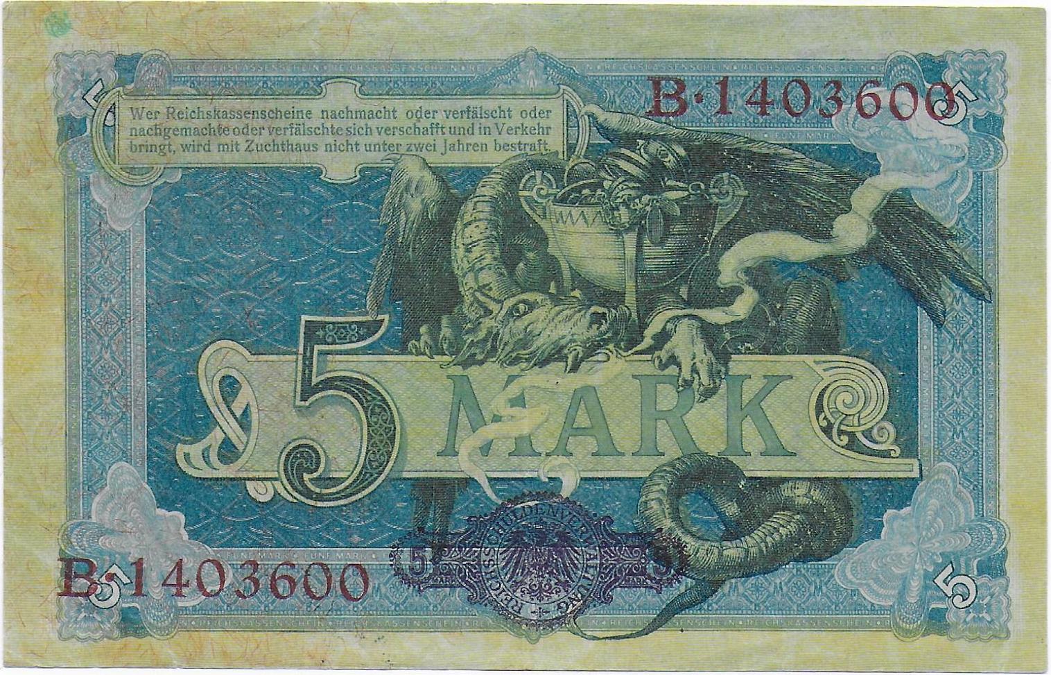 Germany 5 Mark later ser no 1904 back.jpg