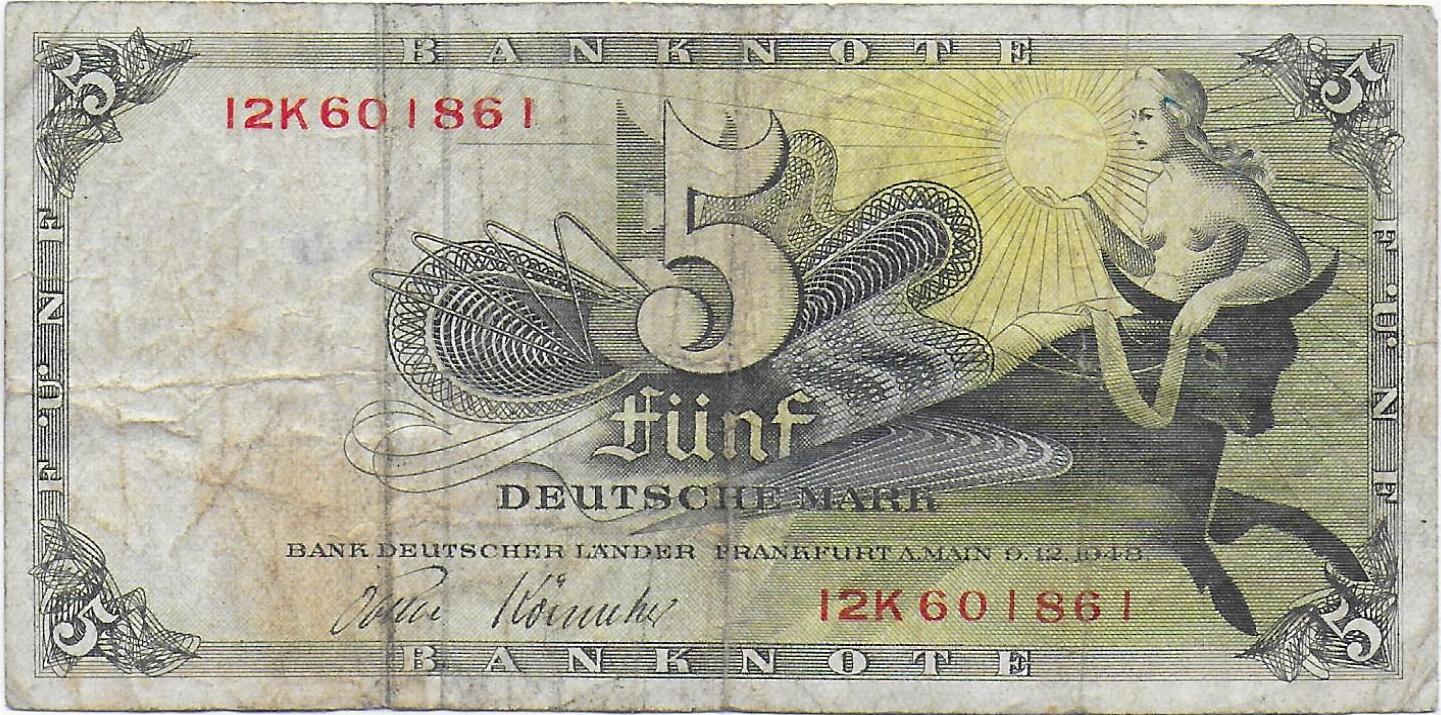 Germany - Federal Republic  5 Deutsche Mark  1948   P.13i  front.jpg
