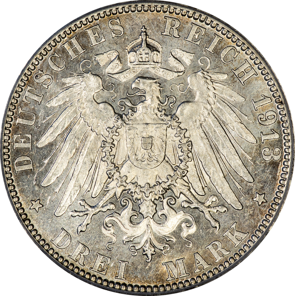 Germany (Hamburg) - 1913 J 3 Mark PCGS MS62 - Obverse.png