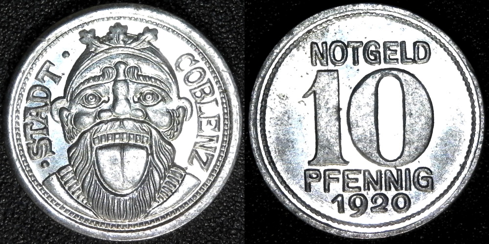 GERMANY NOTGELD - COBLENZ 1921- IRON 10 PF  obv-side.jpg