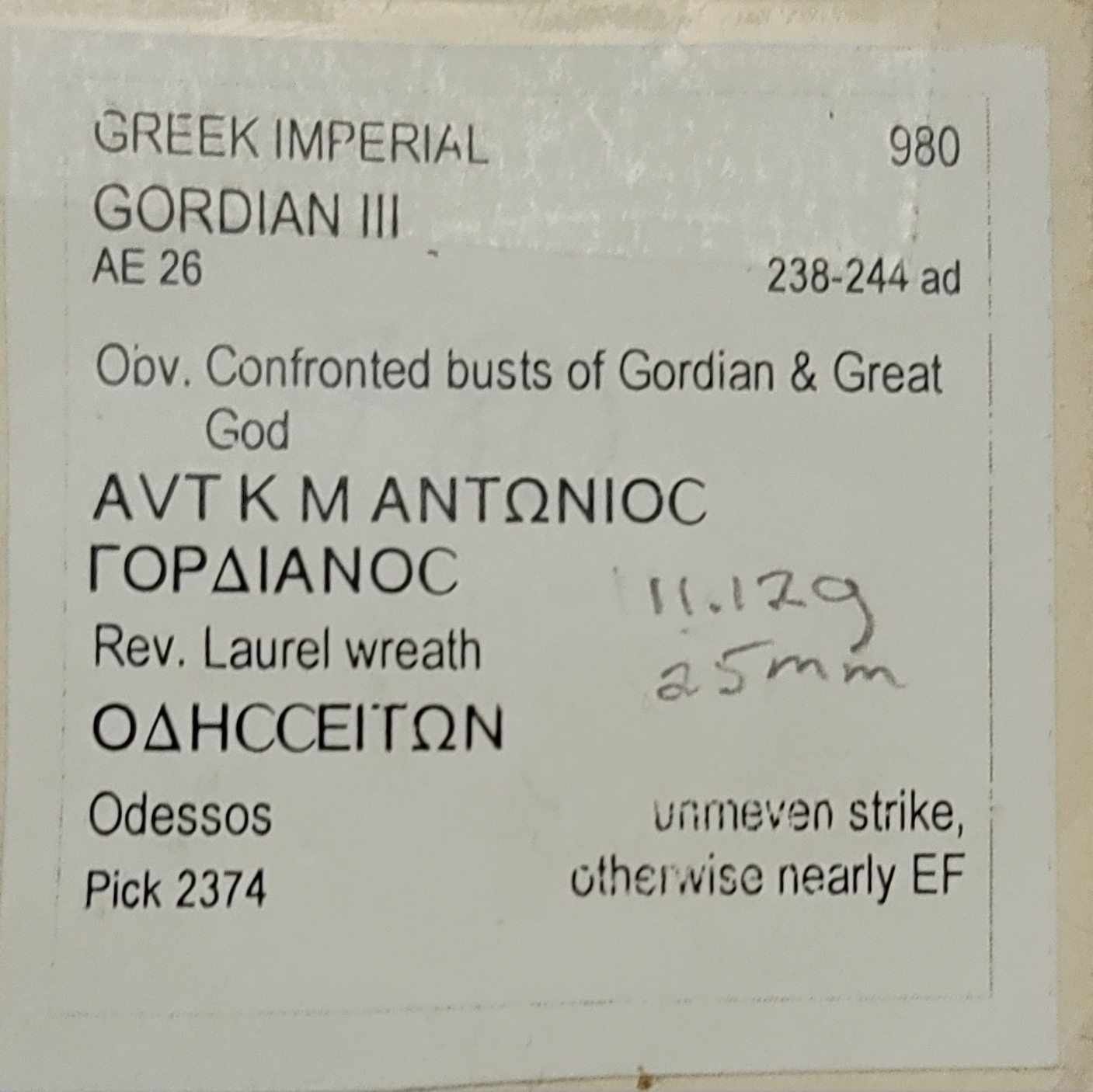 Gordian III (238-244) - AE 26 - (26mm., 11.12) - Odessos - Pick 2374 ID tag.jpg