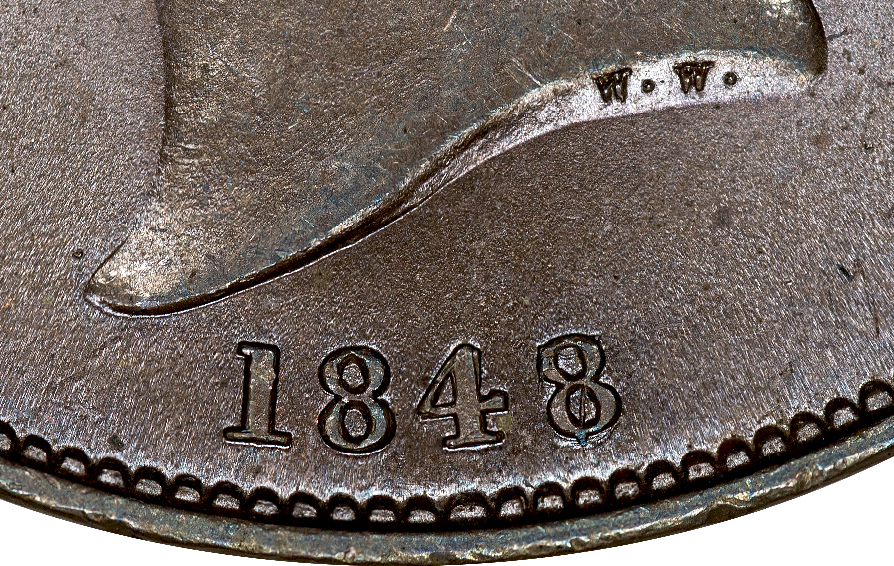 Great Britain - 1848 (over 7) 1 Penny - Date.png