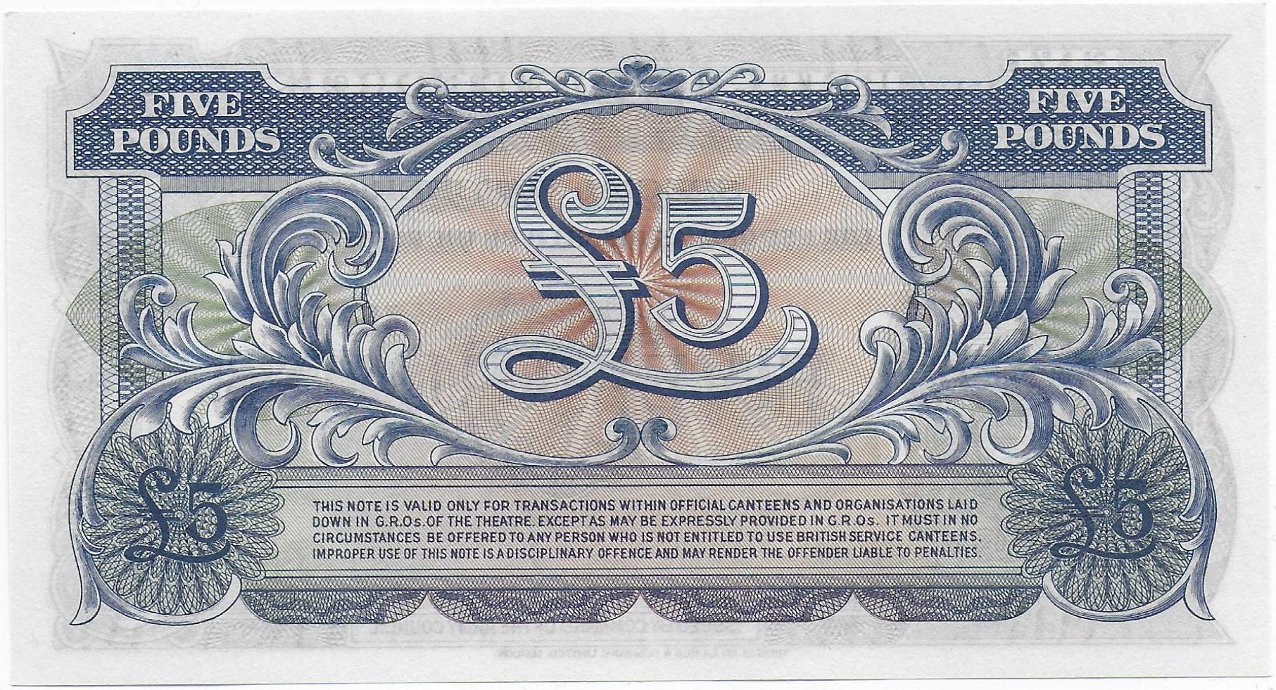 Great Britain British Armed Forces 5 Pounds ND (1958) P.M23 back.jpg