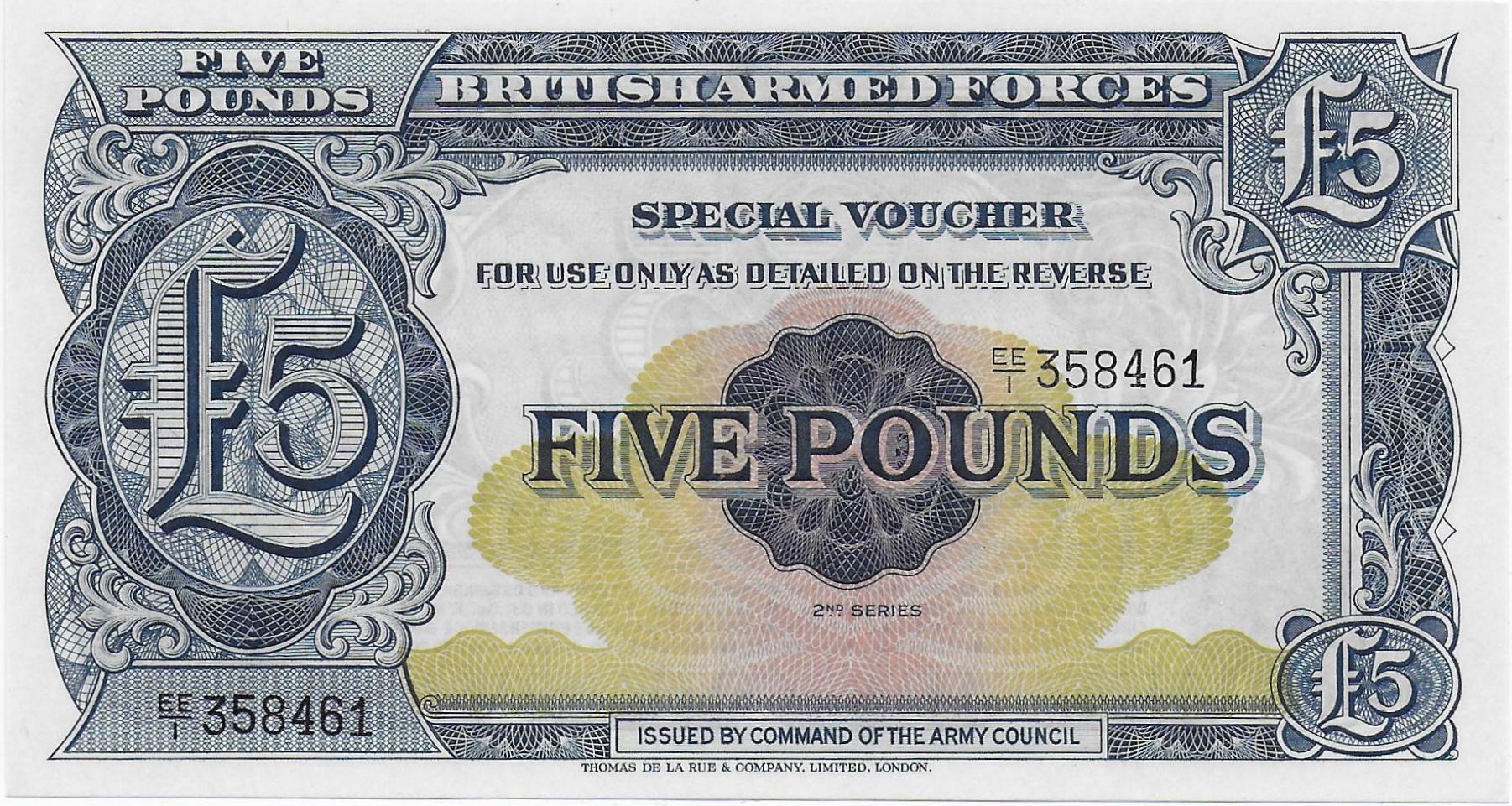 Great Britain British Armed Forces 5 Pounds ND (1958) P.M23 front.jpg