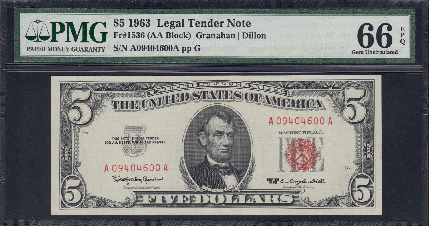 Great Collections Paper Money $5 1963 front 749446-1.jpg