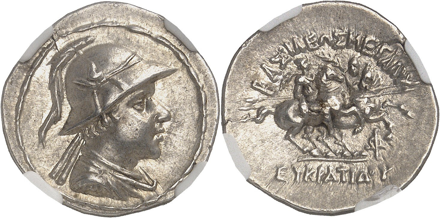 Greco-Bactrian Silver Drachm of Eucratides the Great (minted sometime between 170 and 145 BCE).jpg