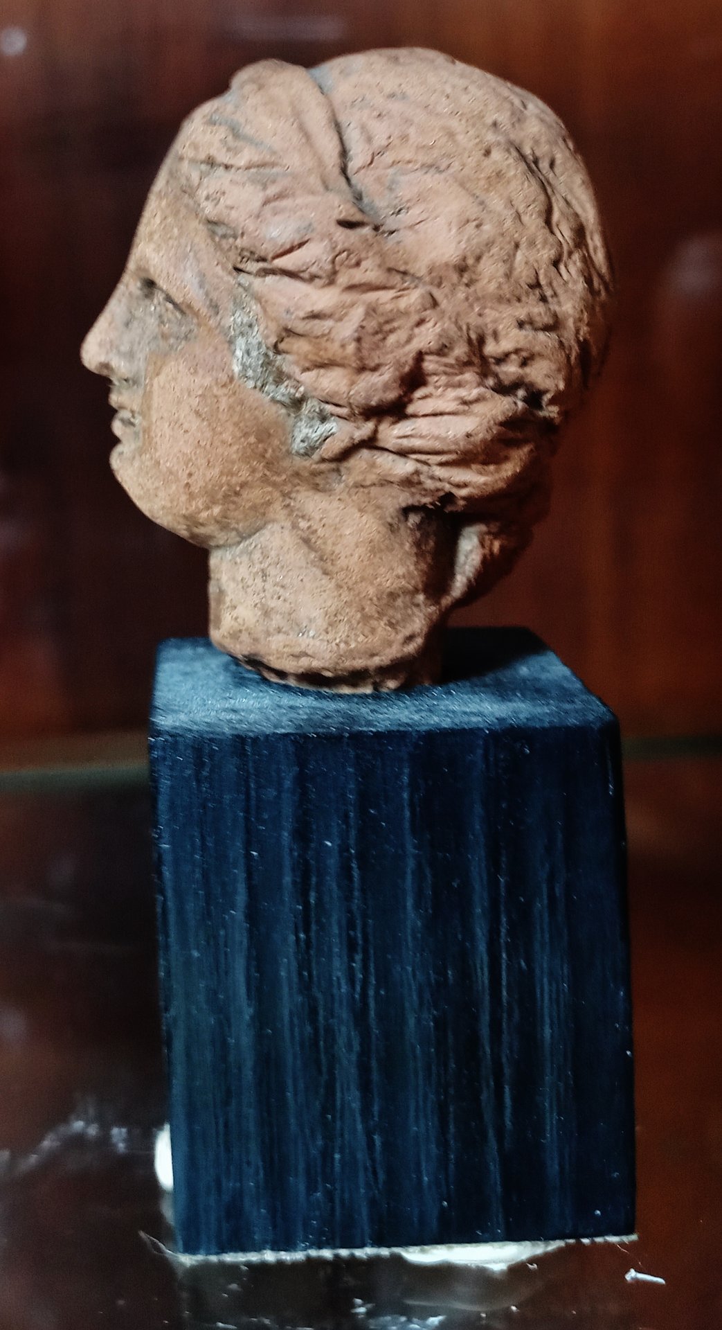 Greek Terracotta Tanagra head female, left profile.jpg