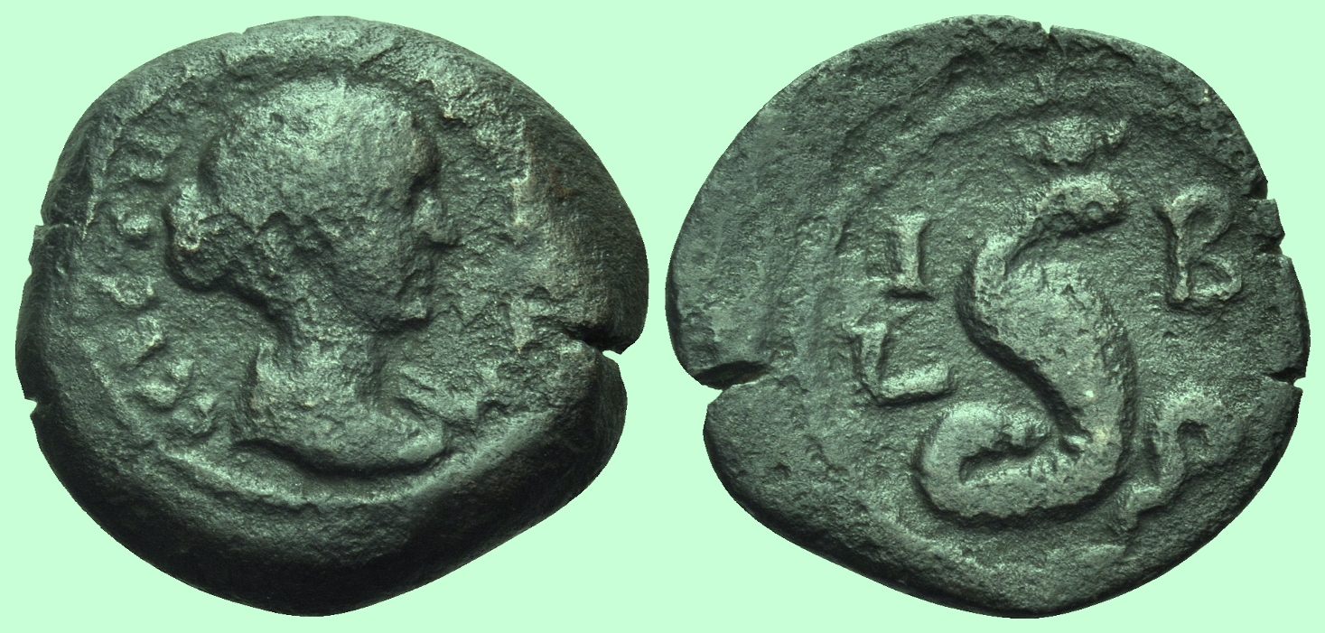 (green) Nomos  Obolos 22 Lot 578 Faustina II obol -Uraeus jpg.jpg