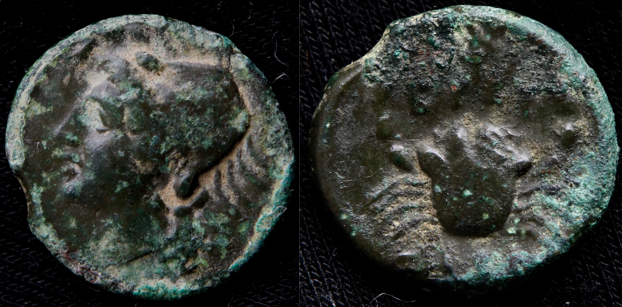 Griechen – Bruttium, The Brettians, AE 1:4 unit, Amphitrite and Crab.png