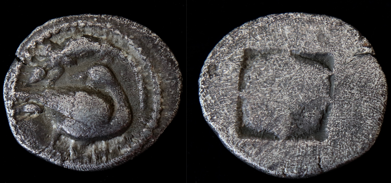Griechen – Makedonien, Eion, Trihemiobol, Gans und Eidechse:Incusum.png