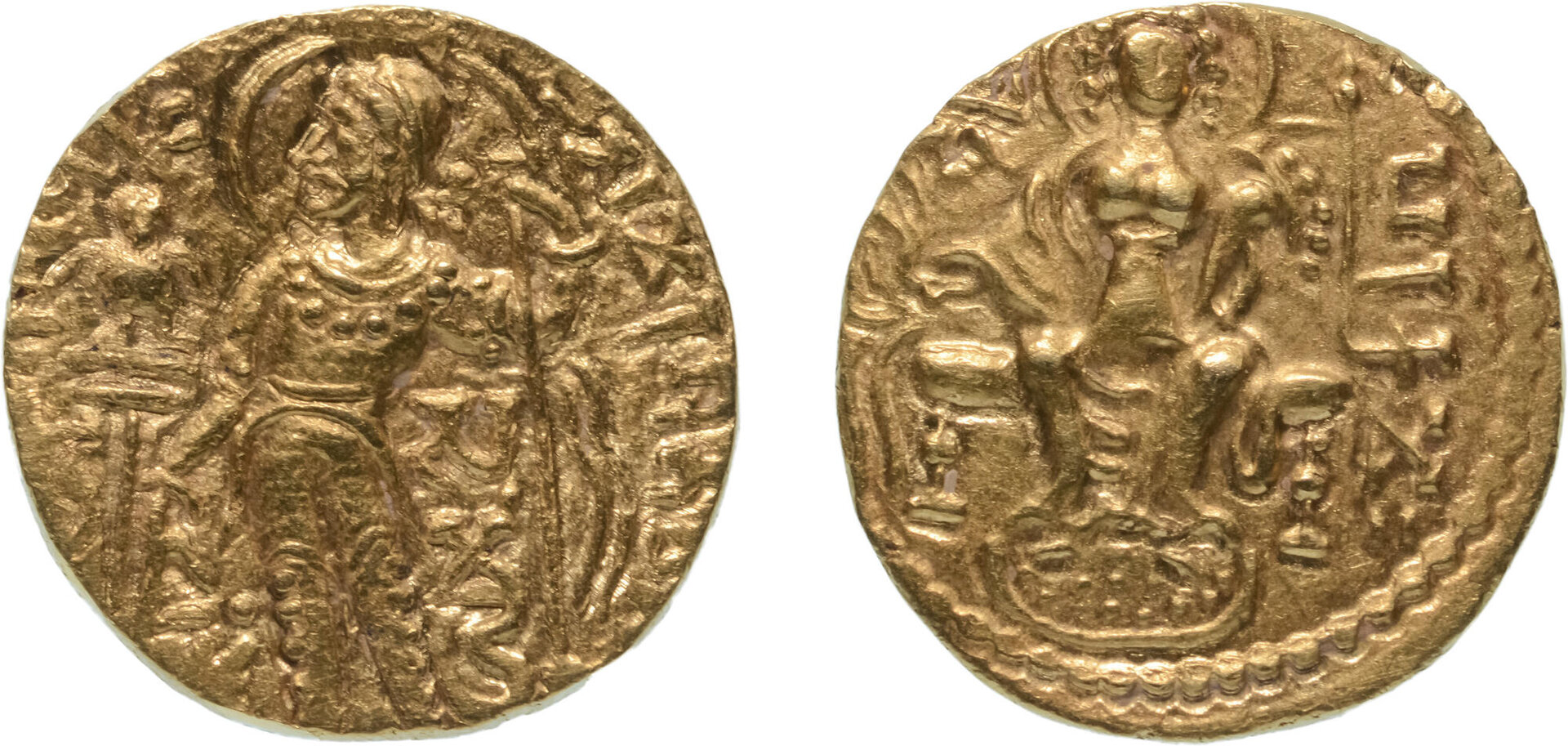 Gupta Gold Dinar of Samudragupta (minted sometime between 335 and 375).jpg