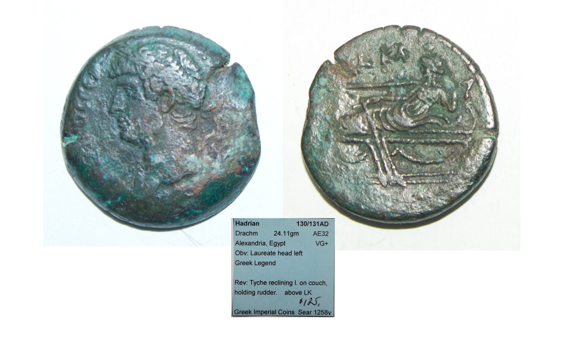 Hadrian (117-138) - AE Drachm Alexandria 32mm 24.11 g GIC S 1258v Year KA.jpg