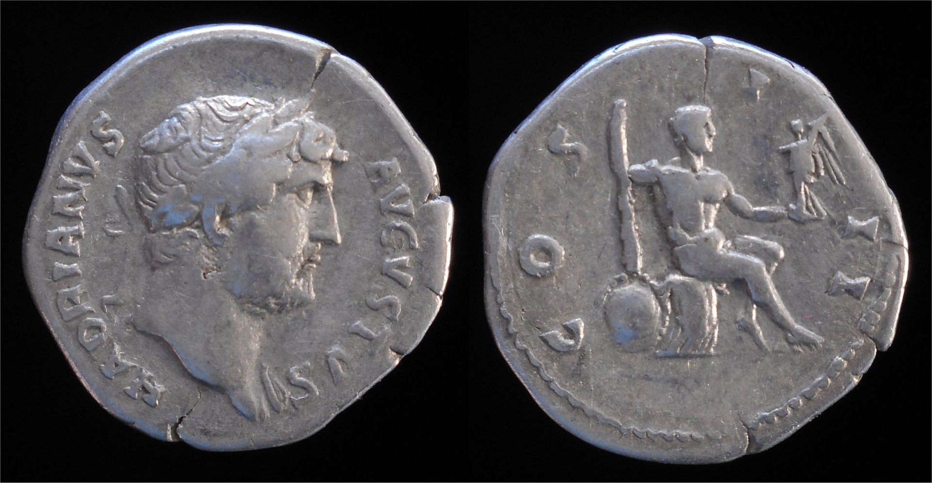 Hadrian AR Denarius Hercules Seated Right holding Victory RIC 148d.jpg