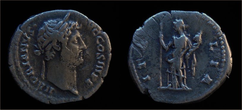 Hadrian AR Denarius Italia standing left holding scepter and cornucopiae RIC 307.jpg
