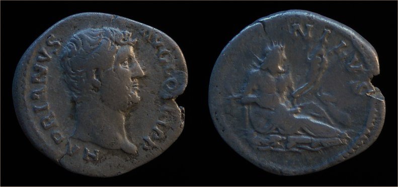 Hadrian AR Denarius Nilus reclining left RIC 310.jpg