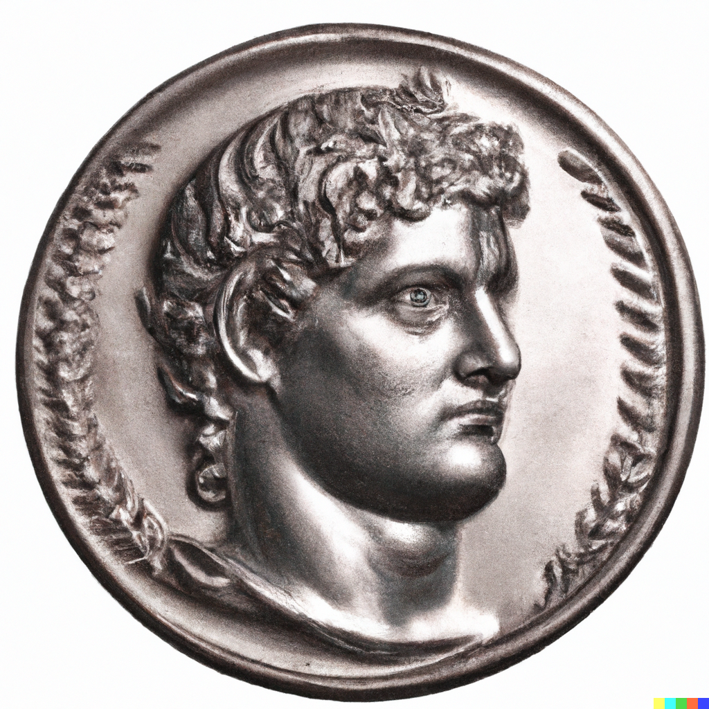 Hadrian has a laurel wreath on his head and is facing right..png