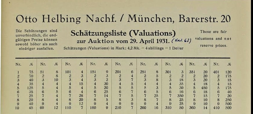 Helbing 63, 1931 p. 3 - 1st p. of estimated prices, with RM-Dollar ratio.jpg