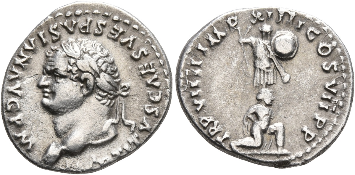 Hendin 1583a Judaea Capta Titus : Jew Kneeling in Front of Trophy.jpg