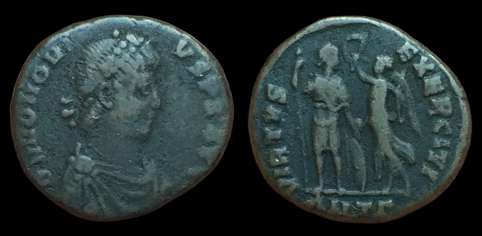 Honorius, AE3, VIRTVS EXERCITI, ANTΓ.png