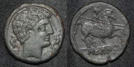 Iberia Secaisa Segeda AE 25 2nd-1st C BC Male Hd Dolphin Horseman Galloping O-R.jpg