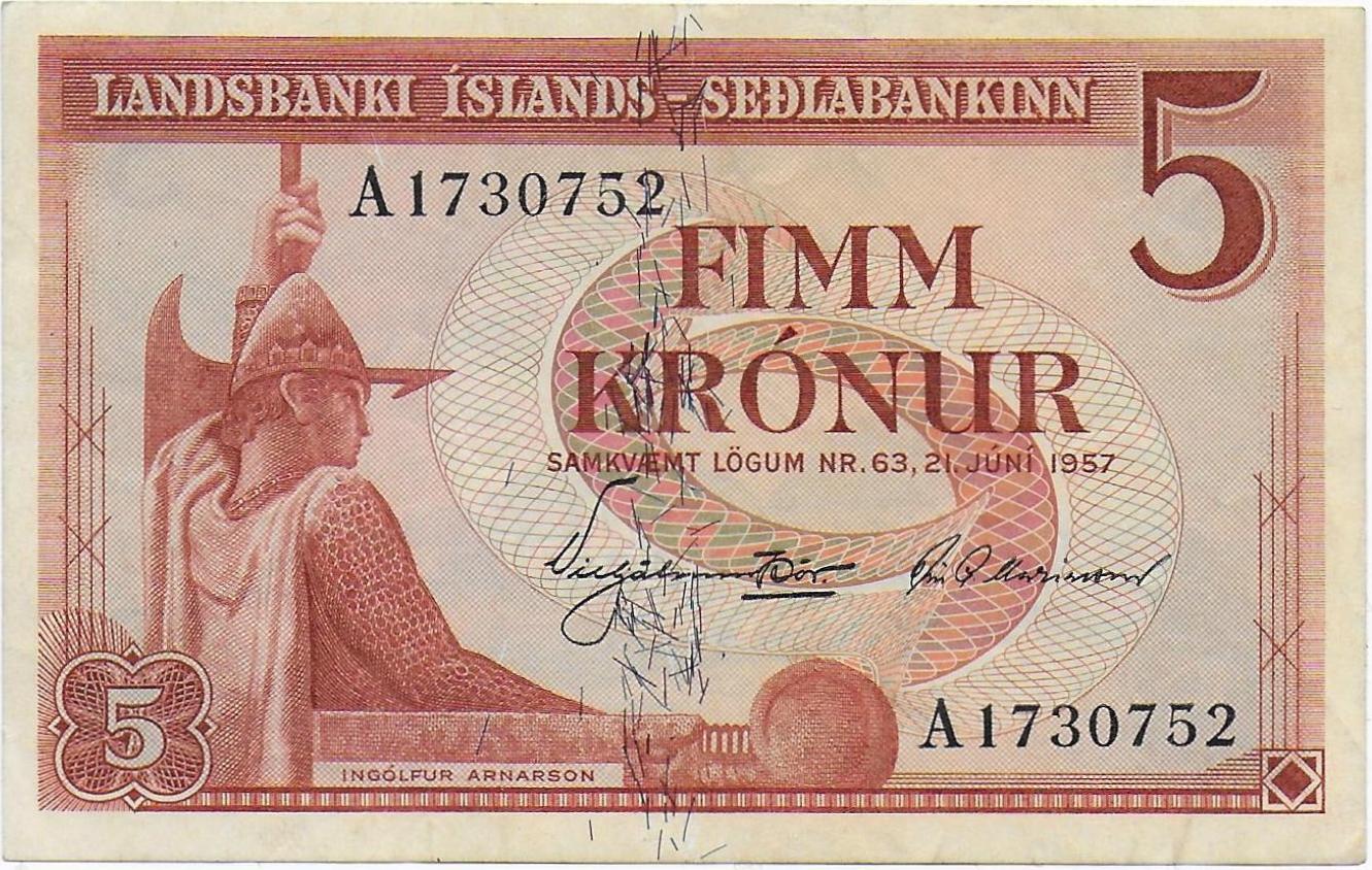 Iceland  5 Kronur  L.1957   P.37a  front.jpg