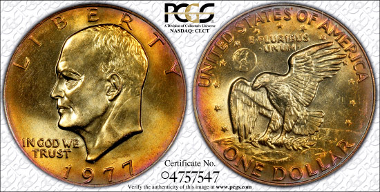 IKE 1977 04757547 PCGS MS66 Peacock Sego.jpg