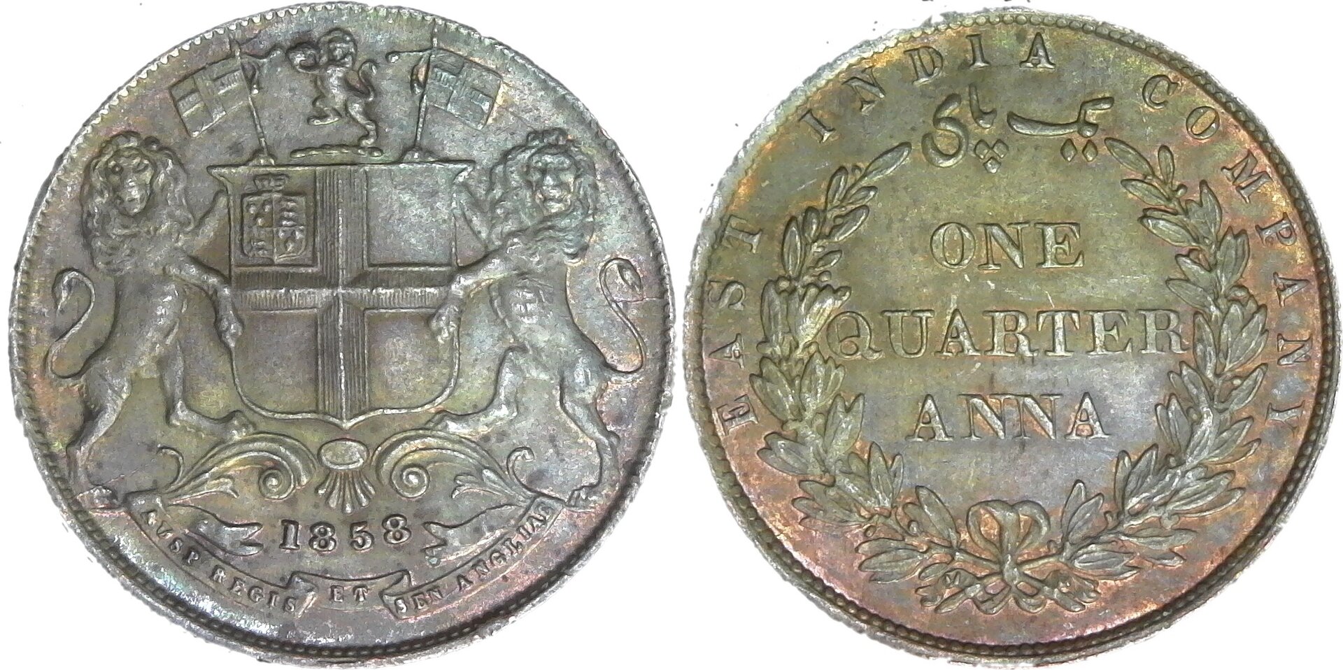 India East India Company One Qtr Anna 1858 obv-cutout-side.jpg