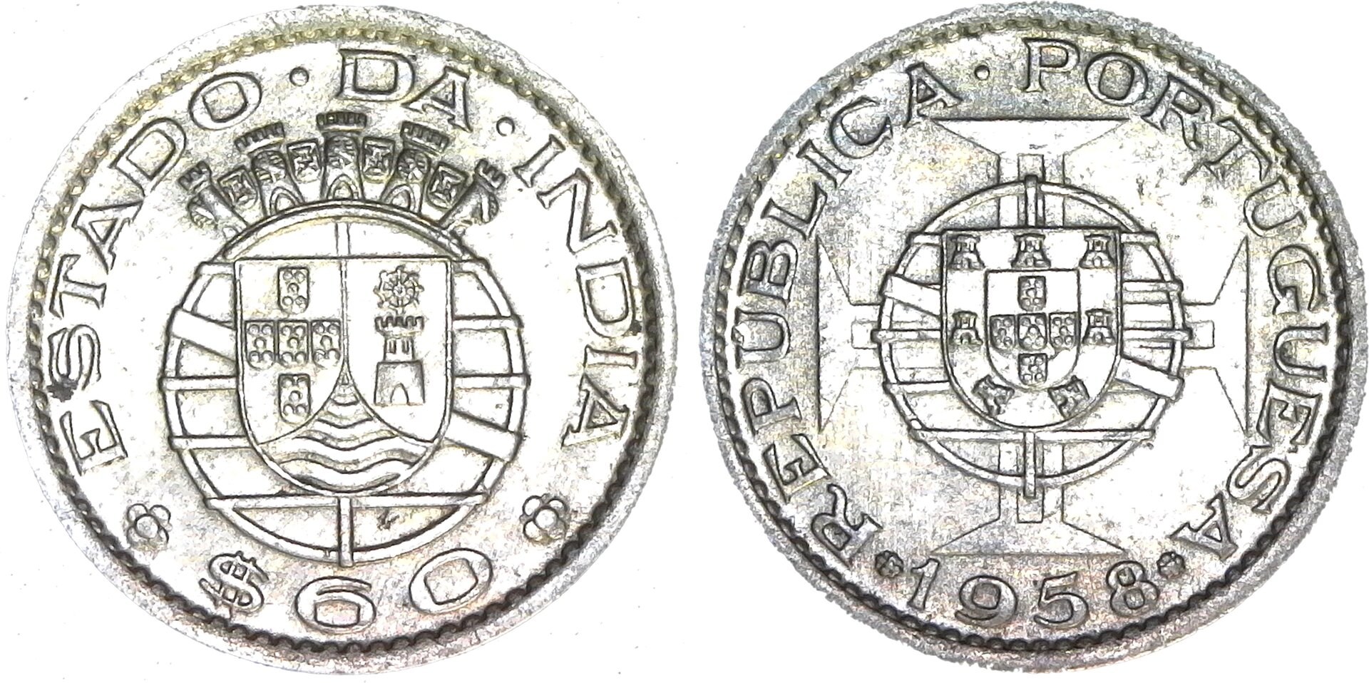 INDIA, PORTUGUESE - 1958 60 CENTAVOS - CUNI 20mm., BETTER GRADE KM#32 obv-side-cutout.jpg