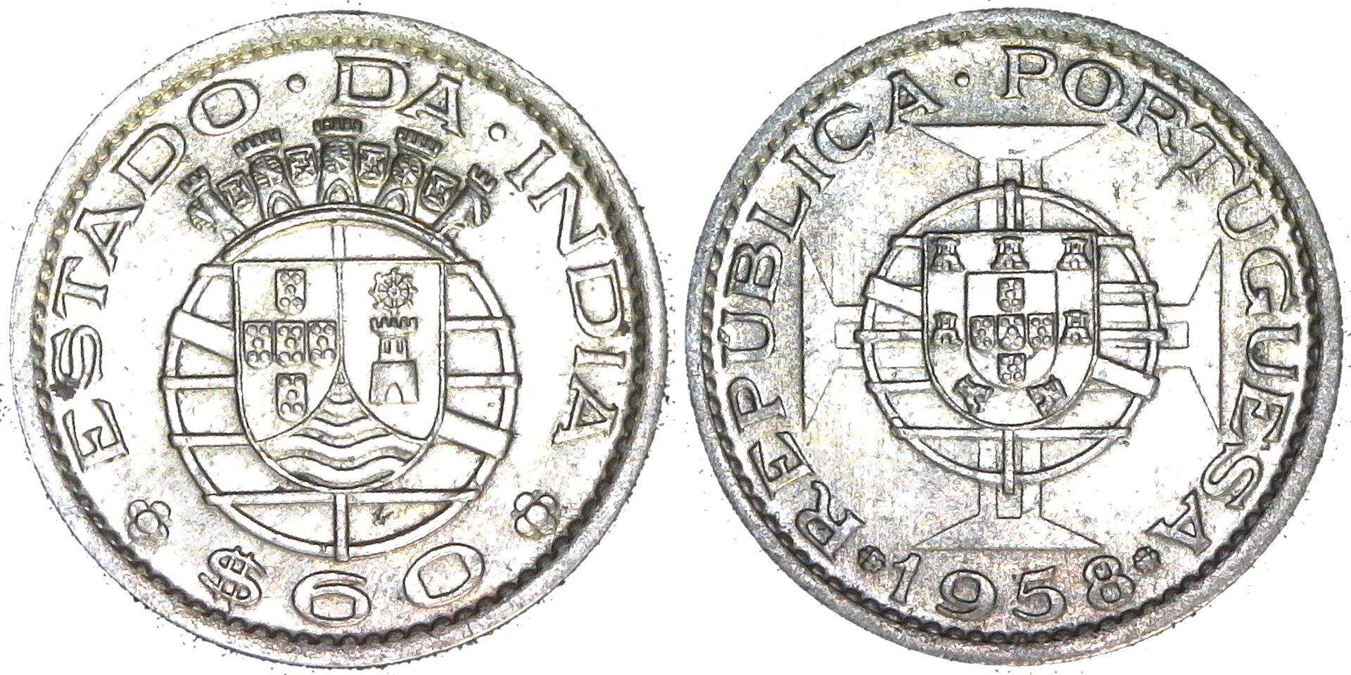 INDIA, PORTUGUESE - 1958 60 CENTAVOS - CUNI 20mm., BETTER GRADE KM#32 obv-side-cutout.jpg