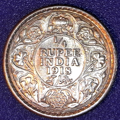 India Quarter Rupee 1918 obverse 40 pct.jpg