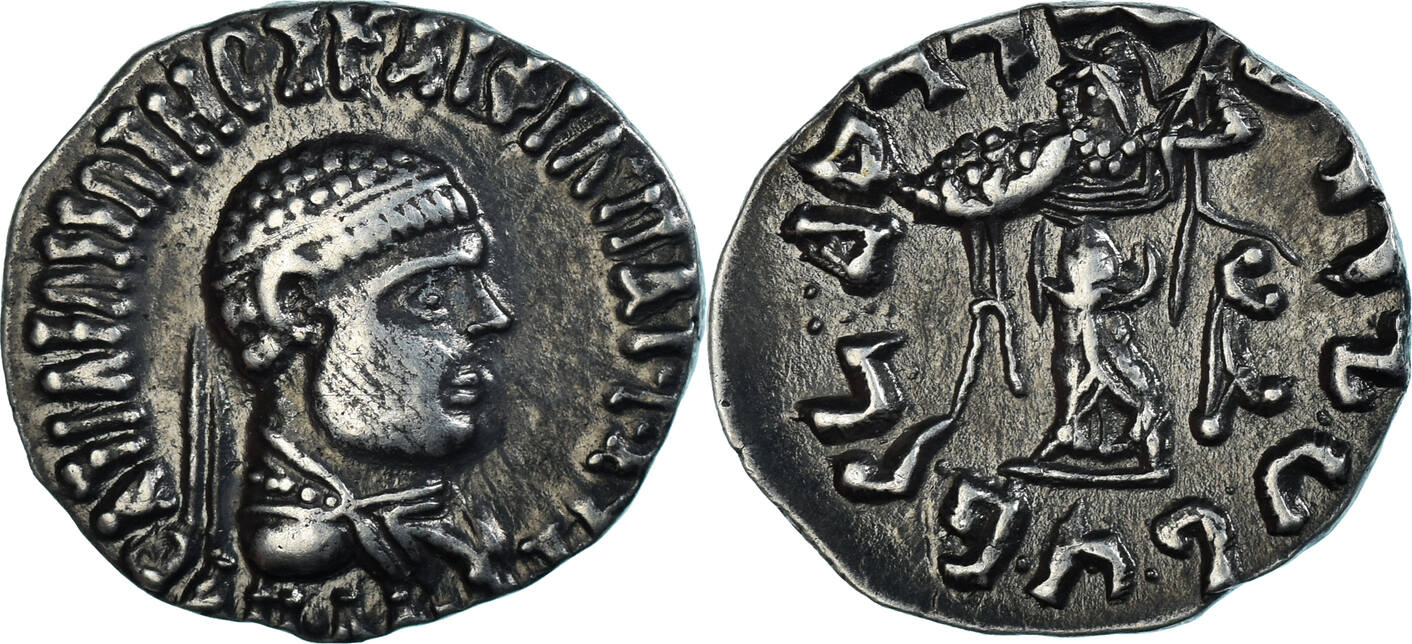 Indo-Greek Silver Drachm of Apollodotos II (minted sometime between 85 and 65 BCE).jpg